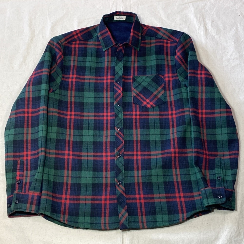 Chouyatou Winter Fuzzy Sherpa Lined  Flannel Shirt Jacket Plaid Mens M Heavy